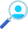 blue magnifying glass with blue user inside