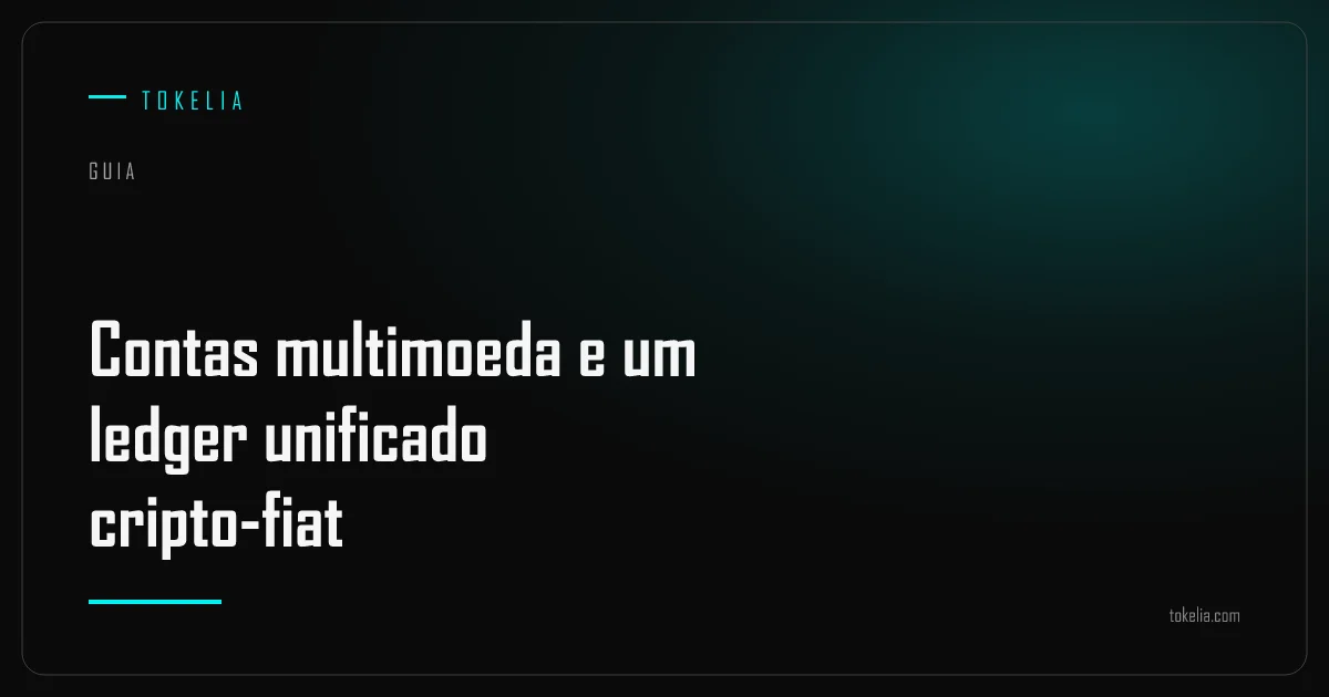 Diversas subcontas de moeda convergindo para um ledger unificado de cripto e fiat