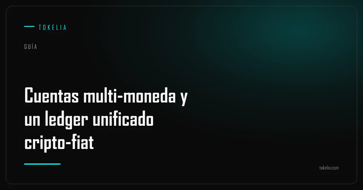 Varias subcuentas de divisa convergiendo en un ledger unificado de cripto y fiat