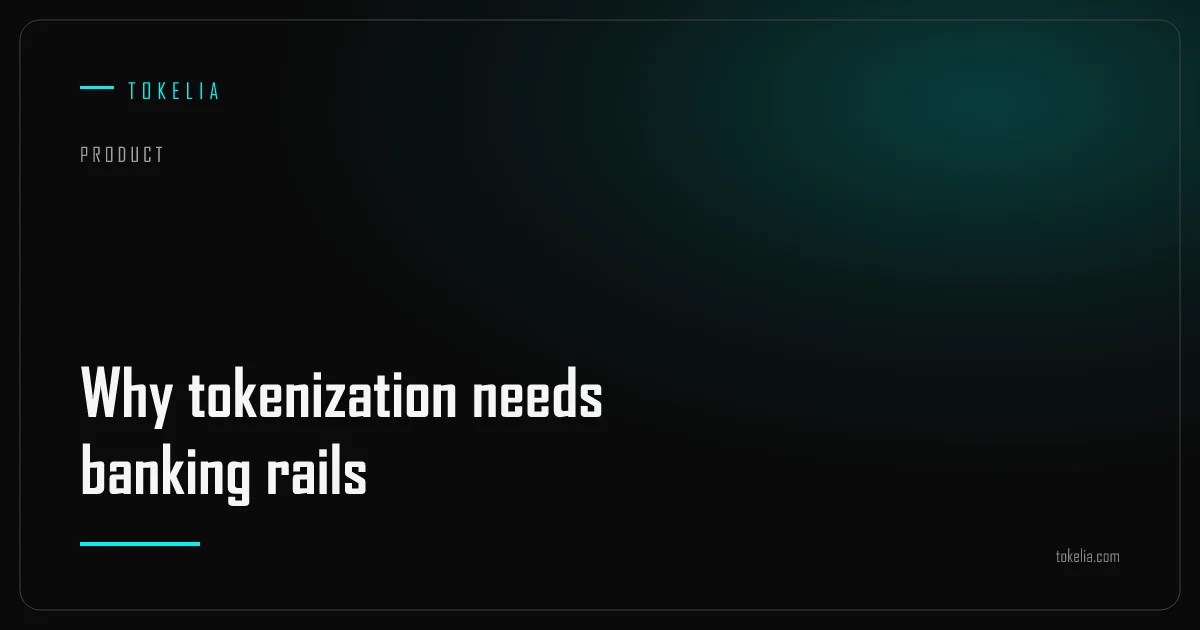 A token moving between a bank account and an on-chain wallet across a settlement rail