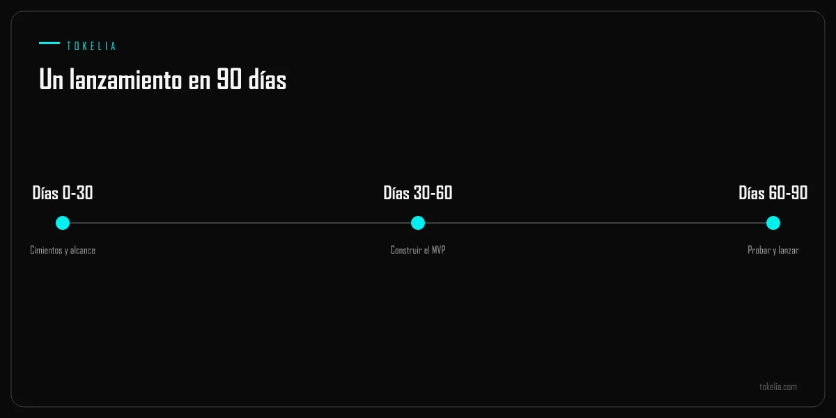 Una línea de tiempo de lanzamiento en 90 días en tres fases